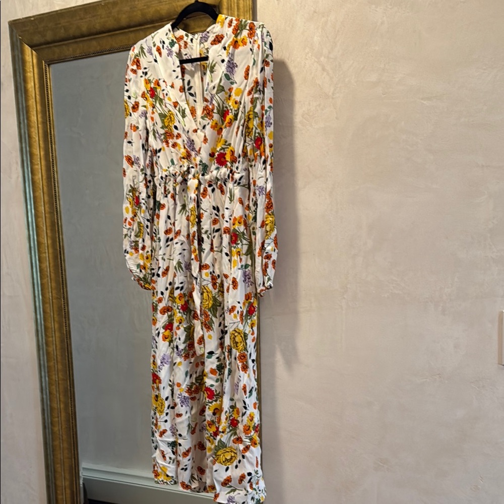 Floral Long Sleeve Midi Dress by Timo white with yellow and red floral print